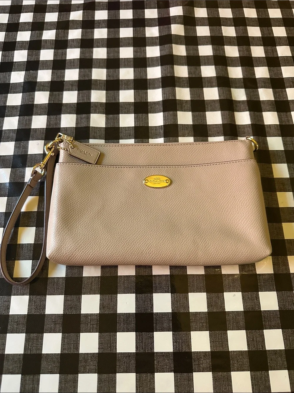 Coach Taupe Leather Wristlet Clutch